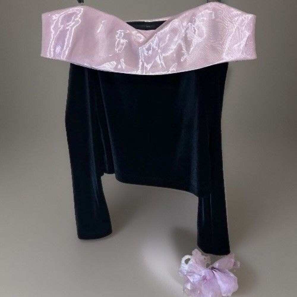NWT Vintage 90s Cachet Off Shoulder BlackVelvet Blouse Pink Organza Whimsigoth